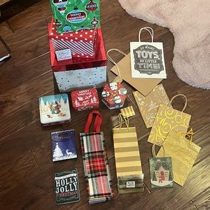 18 pc - 8 Christmas boxes & tins food gifts 2 wine bags 7 variety size gift bags